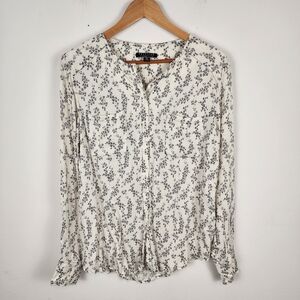 PERUVIAN CONNECTION White and Black Floral Button Down Shirt